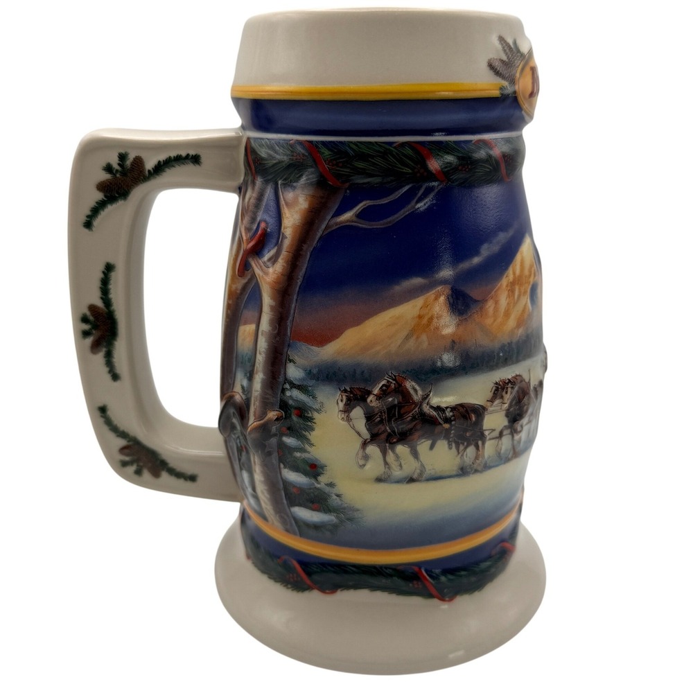 Budweiser 2000 Holiday in the Mountains Stein Clydesdales Blue Ceramic CS416